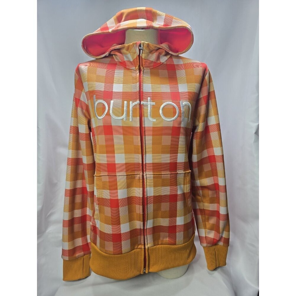 Women's Burton dryride Orange Plaid Hoodie Full Zip Athletic Fit Size Medium